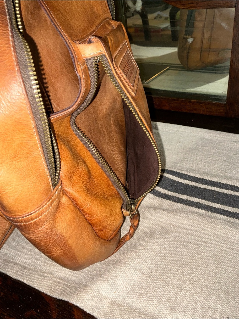 Bed Stu Leather Beau Unisex Backpack Sling Bag Tan Rustic MSRP $260 - Picture 11 of 14